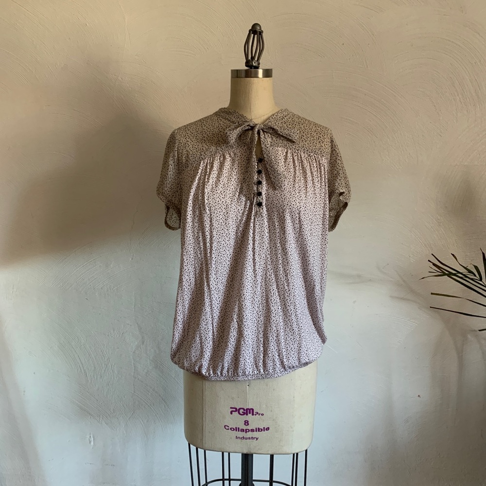 LOFT Polka Dot Office Casual Blouse - pussybow princess sleeve Neutral minimal